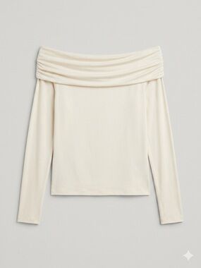 Cream Off-the-Shoulder Long Sleeve Top